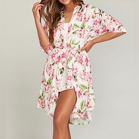 Show Me Your MuMu Other - ANTHROPOLOGIE SHOW ME YOUR MUMU STRETCH BOHO WHITE PINK FLORAL SHORT ROBE OSFM